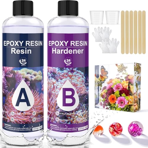 Epoxidharz mit Härter 1000ml/34oz, Epoxidharz Set Anfänger - 1: 1 Verhältnis Premium Harz Kristallklares Gießharz für Holz, Kunst, Aquarium, Handwerk, Schmuckherstellung, Flusstische Harz (474ML) von HeyBalon