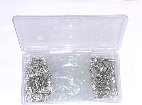 HeyNana - Box mit 100 Flachsteckern 6,3 mm (50 männlich und 50 weiblich) und 100 Stück Gummi-Klemmen zum Crimpen von HeyNana