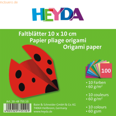 5 x Heyda Faltblätter 10x10cm 60g/qm VE= 100 Blatt farbig sortiert von Heyda