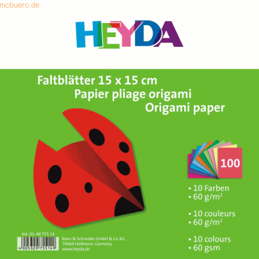 5 x Heyda Faltblätter 15x15cm 60g/qm VE= 100 Blatt farbig sortiert von Heyda