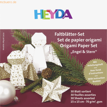 5 x Heyda Faltblätter Engel & Stern Papier 15x15cm gold VE=30 Blatt von Heyda