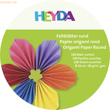 5 x Heyda Faltblätter rund Papier 10cm 10 Farben sortiert VE=100 Blatt von Heyda