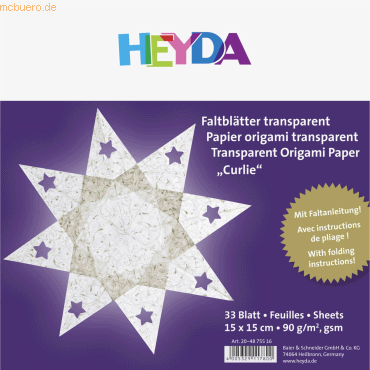 5 x Heyda Faltblatt Papier 15x15cm gold transparent VE=250 Blatt von Heyda