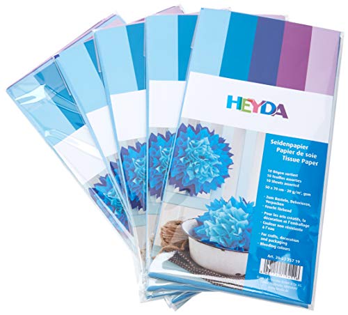 5x HEYDA Seidenpapier 50x70cm sort. Blau von Heyda