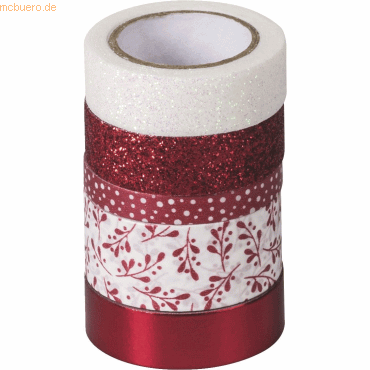 6 x Heyda DekoTape Papier 0,6-1,8cmx2-6,5m VE=5 Stück sortiert rot von Heyda