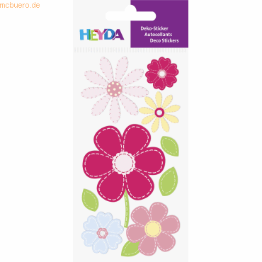 6 x Heyda Sticker-Etikett Blumen rund rot/pink 6 Stück bunt von Heyda