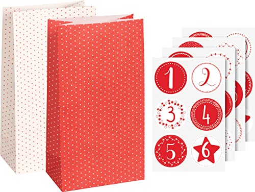 Maxi-Adventskalender-Set Pünktchen 24x13 cm mit 24 Papiertüten von Heyda