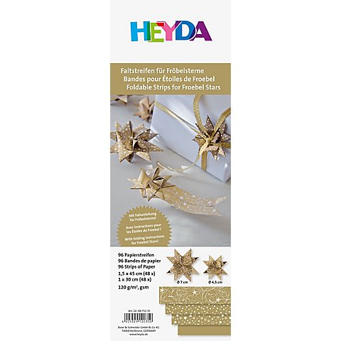 Papierstreifen-Set Fröbelsterne, gold-weiß, 96 Streifen von Heyda