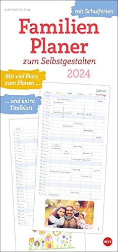 Familienplaner 2024 zum Selbstgestalten. Blanko-Kalender zum Basteln mit extra Titelblatt für eine persönliche Gestaltung und viel Platz für Notizen. Familien-Kalender 2024. 21 x 45 cm. von Heye