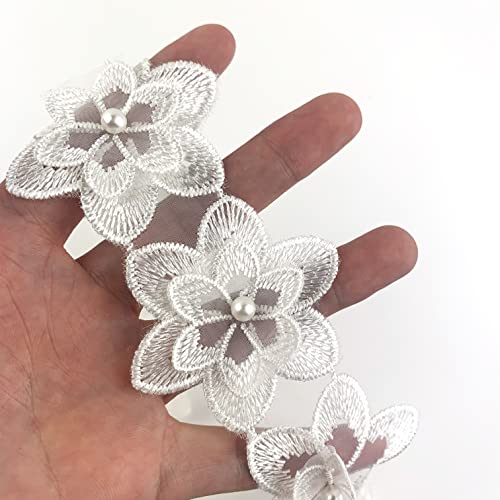 Heyiwell 2 Yard White Double-Layer Flowers Lace Edge Trim Ribbon Sewing Lace for DIY Dress Applique Sewing Clothes Decor 5.5CM von Heyiwell