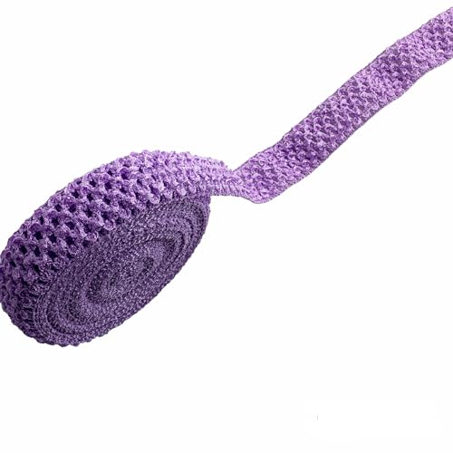 Heyiwell Elastisches Häkel-Stirnband, 10 m, gehäkelt, Stretch-Besatz für Haar-Accessoires, Baby-Bund, Geschenkverpackungen, Bastelarbeiten, 40 mm, Lavendel von Heyiwell