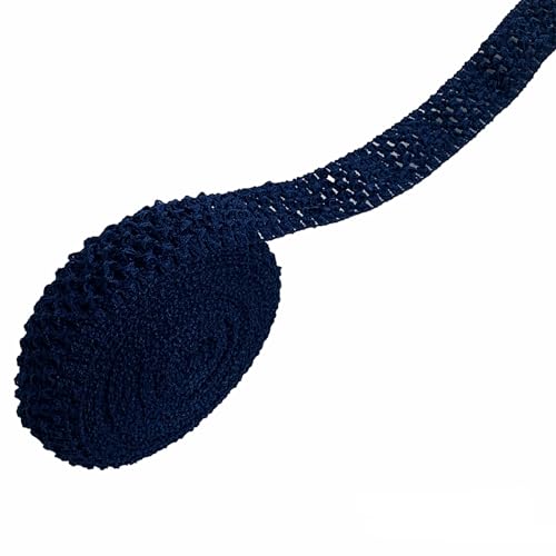 Heyiwell Elastisches Häkel-Stirnband, 10 m, gehäkelt, Stretch-Besatz für Haar-Accessoires, Baby-Bund, Geschenkverpackungen, Bastelarbeiten, 40 mm, Marineblau von Heyiwell