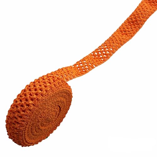 Heyiwell Elastisches Häkel-Stirnband, 10 m, gehäkelt, Stretch-Besatz für Haar-Accessoires, Baby-Bund, Geschenkverpackungen, Bastelarbeiten, 40 mm, Orange von Heyiwell