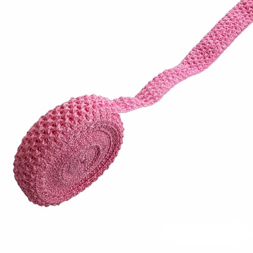 Heyiwell Elastisches Häkel-Stirnband, 10 m, gehäkelt, Stretch-Besatz für Haar-Accessoires, Baby-Bund, Geschenkverpackungen, Bastelarbeiten, 40 mm, Rosa von Heyiwell