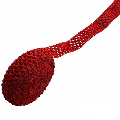 Heyiwell Elastisches Häkel-Stirnband, 10 m, gehäkelt, Stretch-Besatz für Haar-Accessoires, Baby-Bund, Geschenkverpackungen, Bastelarbeiten, 40 mm, Rot von Heyiwell