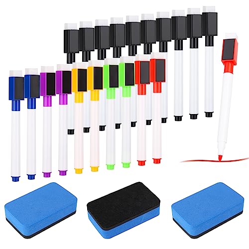 Heyu-Lotus 20 X Whiteboard Marker Magnetische mit 3 Stück Schwamm, 6 Farbe 3 in 1 Trocken Abwischbar Whiteboard Stifte mit Radierer, Folienstift Tafelstifte für Büro,Schule,Zuhause von Heyu-Lotus