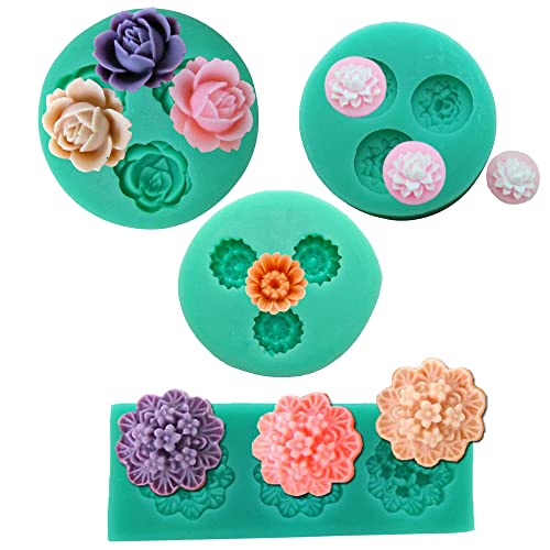 4 Stücke 3D Blumen Silikonform in Rosenform Backform Rose Blume Silikon Form Fondant Geschenk Dekorieren Schokolade Cookie Seife Polymer Clay Harz Backformen für Seife Süßigkeiten Schokolade (1#) von Hezhou