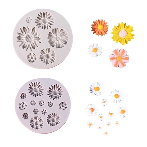 Hezhou 2 Stück Gänseblümchen Silikon Mould Mini Blumen Silikon Blumen Silikon Gießformen Flowers Resin Molds 3D Blumen Fondant Formen Silikon Seife Kuchen Dessert Formen DIY Mould (grau) von Hezhou