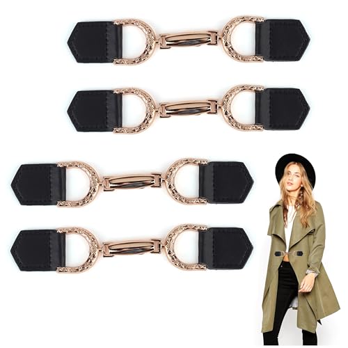 Hezhou 4 Paar Knöpfe aus Kunstleder Knöpfe Strickwaren Trenchcoat Knöpfe Knöpfe Metallhaken Mantel Jacke Kleidung Nähen Dekoration DIY Zubehör Für Kleidung Nähen Dekoration Zubehör (Schwarz) von Hezhou