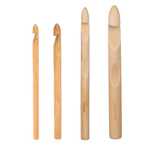 Hezhou 4 Stück Jumbo Häkelnadel Set 8mm 10mm 15mm 20mm Crochet Hook Hölzerne Häkelnadel Holz Häkelnadeln mit Daumengriff Groß Stabil und Glatt DIY Holzstricknadel-Set (braun, L) von Hezhou