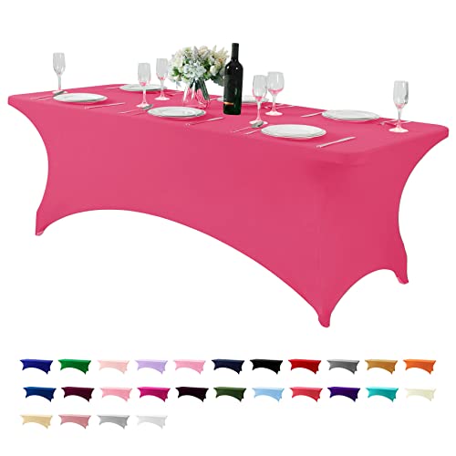 Hezuzo Spandex-Tischdecke für 2,4 m große Tische, universelle Passform, Stretch-Tischdecke für Party, Bankett, Hochzeit und Veranstaltungen, Hot Pink von Hezuzo