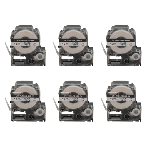 Hfourhnik 30 Pack -4WBN LC-4WBN9 (SS12KW) Etiketten BäNder für LabelWorks LW300 LW400 LW500 LW700 Schwarz auf 1/2 X 26,2 Fuß (12 mm X 8 M) von Hfourhnik