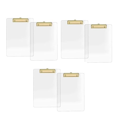 Hfourhnik 6Er-Pack Transparentes Acryl-Klemmbrett mit Goldenem Clip, 8,8 X 12,2 A4-Letter-Format, Schul- und Heimbedarf, BüRobedarf von Hfourhnik