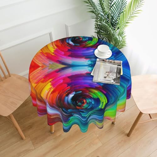 Hgbbdyyjj Bunte Regenbogen-Spirale, personalisierbar, bedruckt, rund, knitterfrei, waschbar, strapazierfähige Polyester-Tischdecken von Hgbbdyyjj