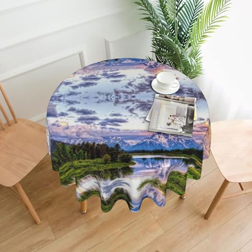 Hgbbdyyjj Grand Teton National Park Personalisierbarer bedruckter Tisch, rund, knitterfrei, waschbar, strapazierfähige Polyester-Tischdecken von Hgbbdyyjj