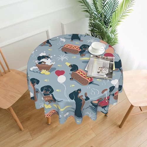 Hgbbdyyjj Hot Dogs and Lemonade Personalisierbarer bedruckter Tisch, rund, knitterfrei, waschbar, strapazierfähiges Polyester-Tischdecken von Hgbbdyyjj