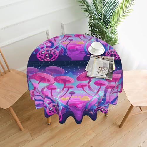 Hgbbdyyjj Magic Mushroom Tischdecke, bedruckt, rund, knitterfrei, waschbar, strapazierfähiges Polyester von Hgbbdyyjj