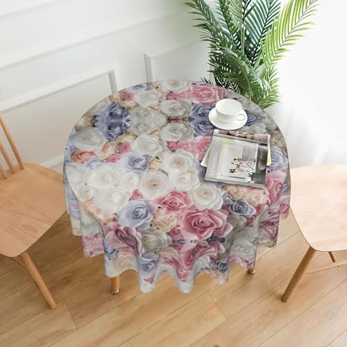 Hgbbdyyjj Tischdecke mit Rosenblütenmotiv, personalisierbar, rund, knitterfrei, waschbar, strapazierfähiges Polyester von Hgbbdyyjj