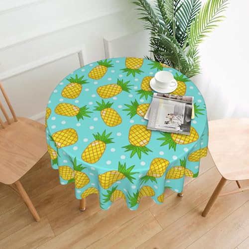 Hgbbdyyjj Tischdecken aus Polyester, Motiv: frische Ananas, rund, knitterfrei, waschbar, strapazierfähig von Hgbbdyyjj