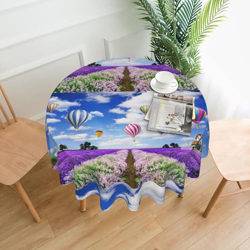 Hgbbdyyjj Tischdecken mit Lavendel-Heißluftballon, personalisierbar, rund, knitterfrei, waschbar, strapazierfähiges Polyester von Hgbbdyyjj