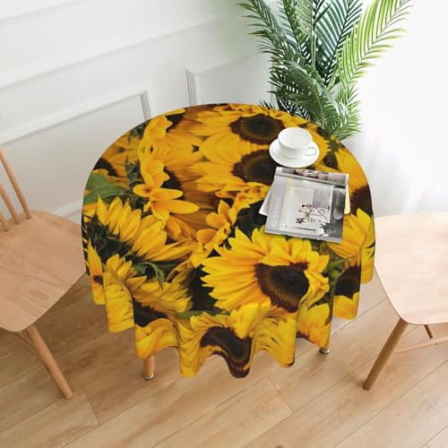 Hgbbdyyjj Tischdecken mit Sonnenblumen-Motiv, rund, knitterfrei, waschbar, strapazierfähig, Polyester von Hgbbdyyjj