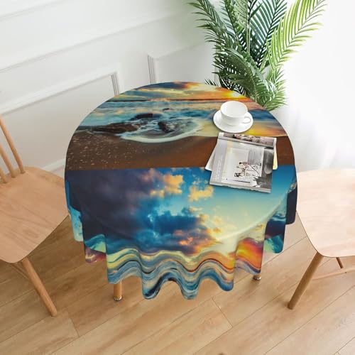 Hgbbdyyjj Tischdecken mit Sonnenuntergang am Strand, personalisierbar, rund, knitterfrei, waschbar, strapazierfähiges Polyester von Hgbbdyyjj