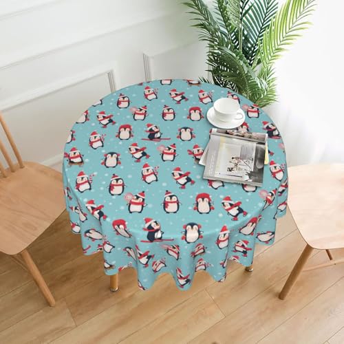 Hgbbdyyjj Weihnachtspinguine, personalisierbar, bedruckt, rund, knitterfrei, waschbar, strapazierfähige Polyester-Tischdecken von Hgbbdyyjj