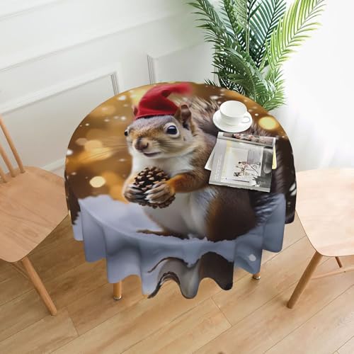 Hgbbdyyjj Weihnachtstischdecke mit Eichhörnchen-Motiv, rund, knitterfrei, waschbar, strapazierfähig, Polyester von Hgbbdyyjj