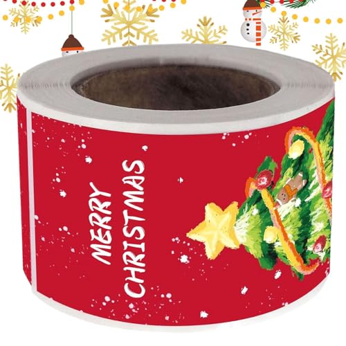 HgbfMij Selbstklebende Weihnachtsetiketten, selbstklebende Etiketten für Weihnachten | 150 Blatt Weihnachtsverpackungsaufkleber | selbstklebende Rollenaufkleber mit Weihnachtsbaum-Motiv, von HgbfMij