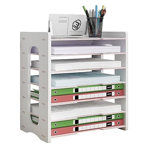 Schreibtisch-Organizer aus Holz, A4, Papier-Briefablage, Schreibtisch-Aktenhalter, Dokumentenregal, Schreibtisch-Organizer für Heimbürobedarf (js05-2, weiß) von Hggzeg