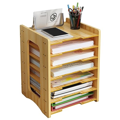 Schreibtisch-Organizer aus Holz, A4, Papier-Briefablage, Schreibtisch-Aktenhalter, Dokumentenregal, ordentlicher Organizer für Heimbürobedarf (js06, Kirschholz) von Hggzeg