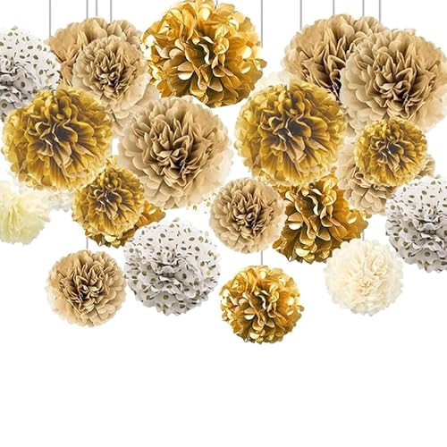 12 Pcs Pom Pom Dekoration Gold Seidenpapier-Pompons 4 Farben Seidenpapier-Blumen Dekoration 3 Größen Seidenpapier-Pompons Seidenpapier-Blumen Wanddeko Geeignet für Hochzeit Jubiläumsdekoration von HhBdy