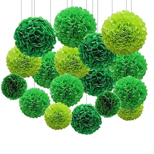 12Er-Pack Seidenpapier-Pompons Grüne Seidenpapier-Blumen Dekoration 3 Größen Seidenpapier-Pompons Seidenpapier-Blumen Wanddeko Geeignet für Hochzeit Geburtstagsparty-Dekoration von HhBdy