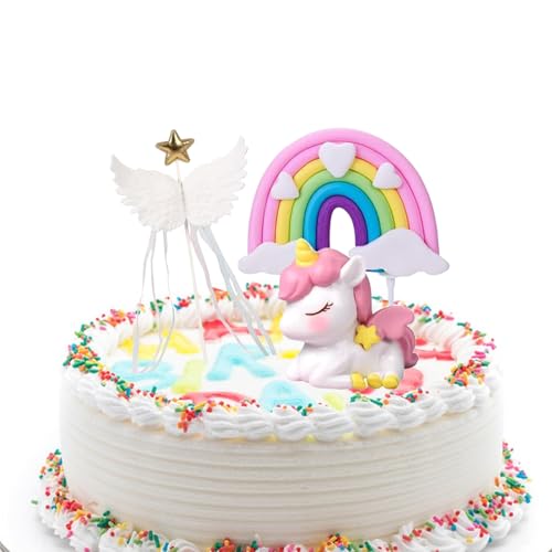 3 Einhorn Tortendeko Regenbogen Tortendeko Happy Birthday Tortendeko Kuchendeko Geburtstag Mädchen Tortenko Kinder Tortenaufleger Einhorn Sternflügel für Geburtstagsfeiern, Kuchendekorationen von HhBdy