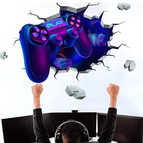 3D Wandaufkleber Gamer 60*80CM Gaming Wandbild für Schlafzimmer Selbstklebende Gamer Deko Wanddeko Gaming Wandbilder Jugendzimmer Junge Wasserfeste Tapete, die zur Raumdekoration Verwendet Werden Kann von HhBdy