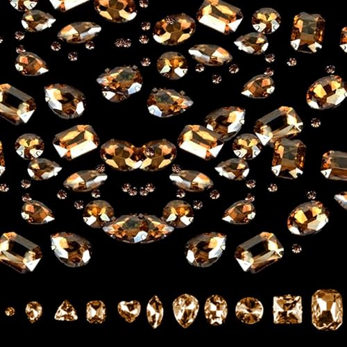Goldener Edelstein Set of 210 Glitter Stones Rhinestones Acrylic Sew on Rhinestones Various Shapes Gemstone Decorative Rhinestone，Kristalle eignen sich zur DIY-Dekoration von Kleidung von HhBdy