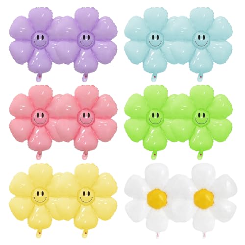 Kleine Luftballon Blumen 12 Pcs Folienballon Gänseblümchen Bunt Smiley Gänseblümchen Ballon Gänseblümchen Geburtstagsdeko Daisy Ballon Girlande Einsetzbar für Party, Hochzeitsdeko (2 Größen) von HhBdy