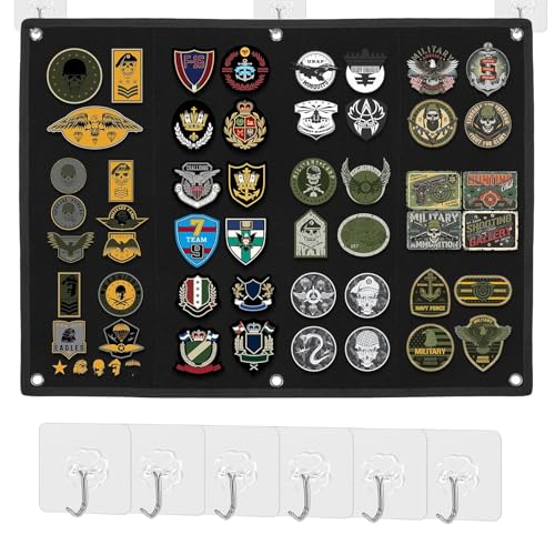 Kletttafel Patches Klett 60 x 45cm Taktische Militär Patch Holder Platte Klett, Klett Wand Klettfläche Klettmatte Faltbar Organizer Display Tafel Mit Ösen für Abzeichen,Aufnäher,Aufkleber (Schwarz) von HhBdy