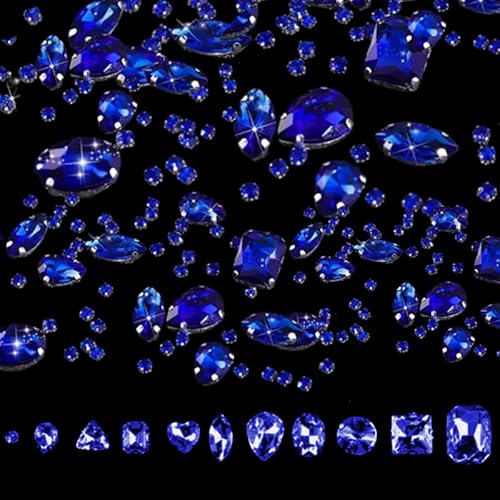 Königsblau Gemstones Set of 210 Glitter Stones Rhinestones Acrylic Sew on Rhinestones Various Shapes Gemstone Decorative Rhinestone，Kristalle eignen sich zur DIY-Dekoration von Kleidung von HhBdy