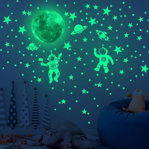 Sternenhimmel Aufkleber Leuchtend Fluoreszierende Aufkleber Wasserdicht Leuchtsterne Kinderzimme Selbstklebend Leuchtaufkleber Kinderzimmer Wandsticker Leuchtender Astronaut für Schlafzimmerdekoration von HhBdy